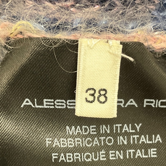 ALESSANDRA RICH NAVY MULTI 2023 CROPPED MOHAIR KNIT CARDIGAN SWEATER - Picture 5 of 6